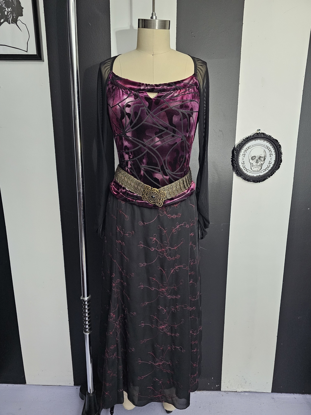 Vintage Purple and Black Velvet Maxi Skirt